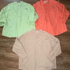 Set of Three Button-Up Shirts - Green, Orange, Tan